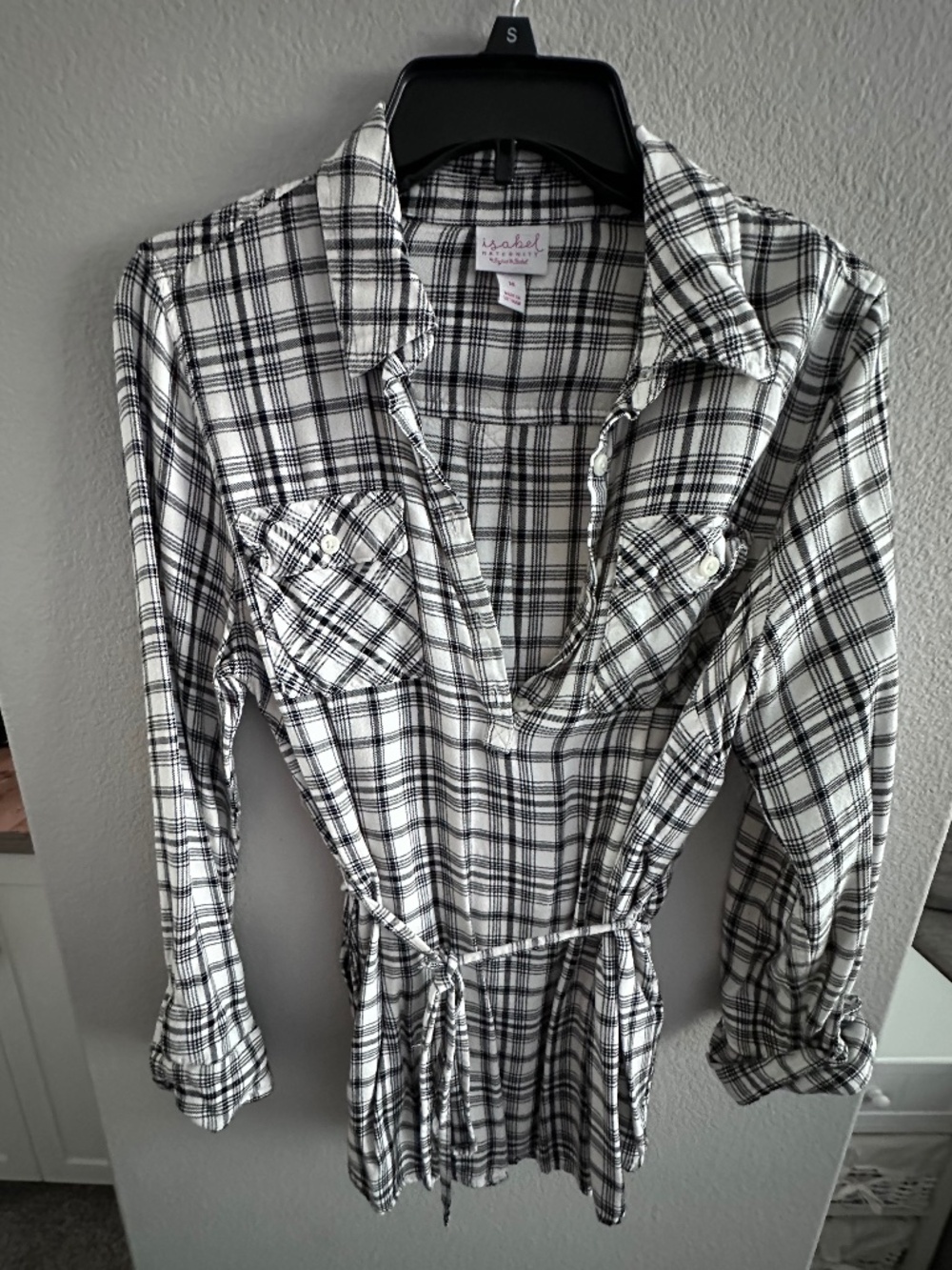 Isabel Maternity Plaid Tie Waist Top Medium